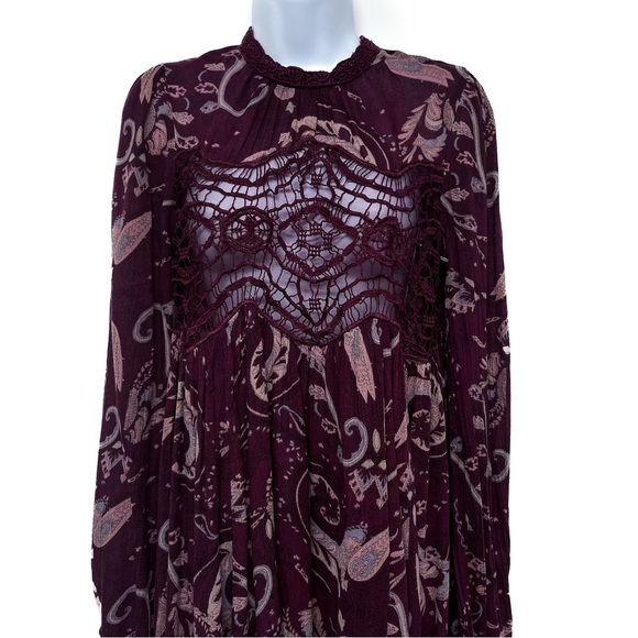 Free People Sweet Thing Paisley Print Tunic Top Swing Dress Lace Small - Picture 5 of 9